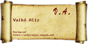 Valkó Aliz névjegykártya